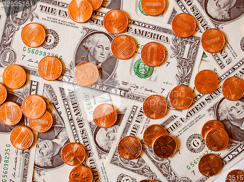 Image of Retro look Dollar coins and notes