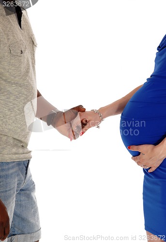 Image of Half pregnant woman with man.