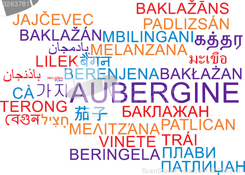 Image of Aubergine multilanguage wordcloud background concept