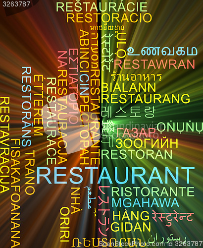 Image of Restaurant multilanguage wordcloud background concept glowing