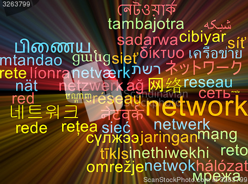 Image of Network multilanguage wordcloud background concept glowing