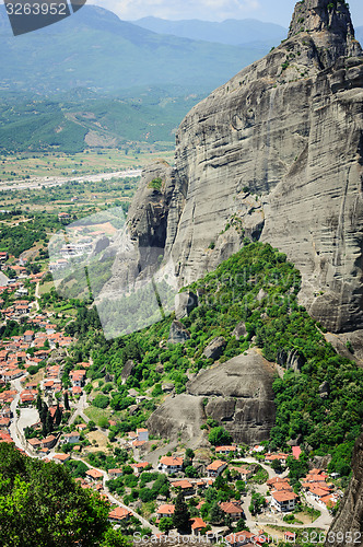 Image of Kalambaka town view from Meteora rocks, Greece