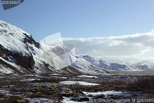 Image of Snowy mountain landscape in Iceland