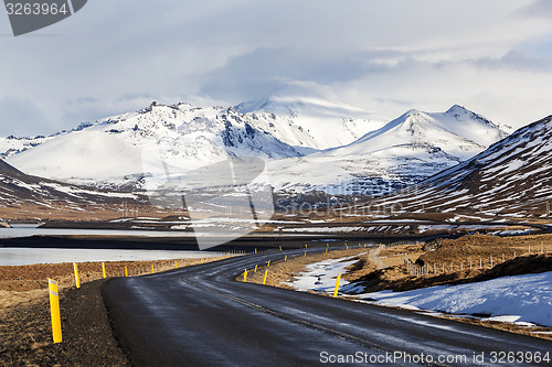 Image of Impressive snowy volcano landscape in Iceland