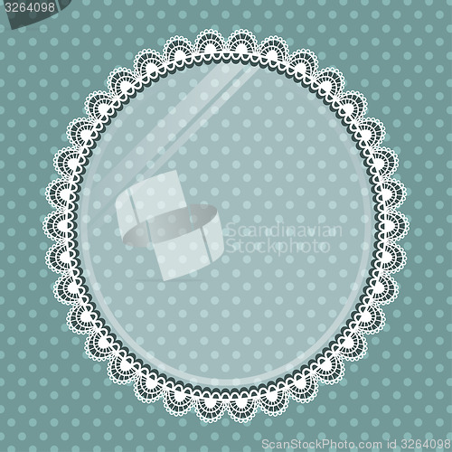 Image of Lace oval frame with glass on the background polka dots