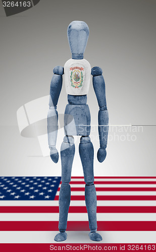 Image of Wood figure mannequin with US state flag bodypaint - West Virgin