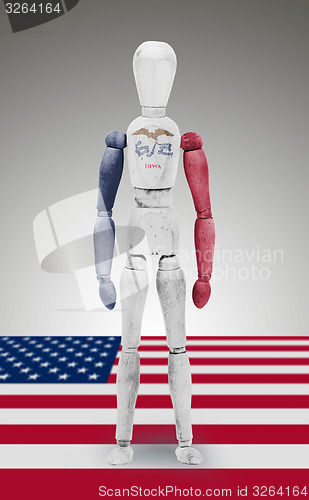 Image of Wood figure mannequin with US state flag bodypaint - Iowa