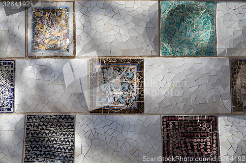 Image of Close-up of the ceramics in Park Guell Barcelona created by Gaud