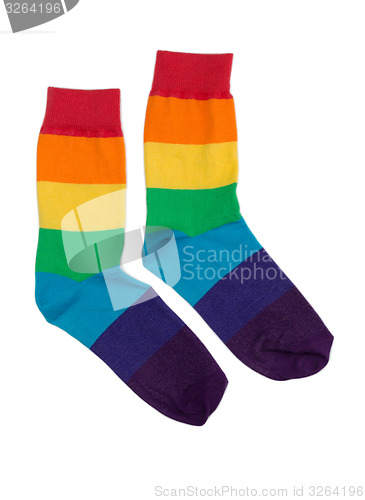 Image of Couple of cheerful colored striped socks.