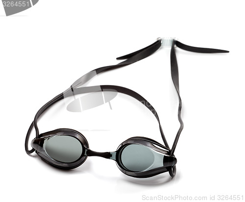 Image of Black goggles for swimming on white background