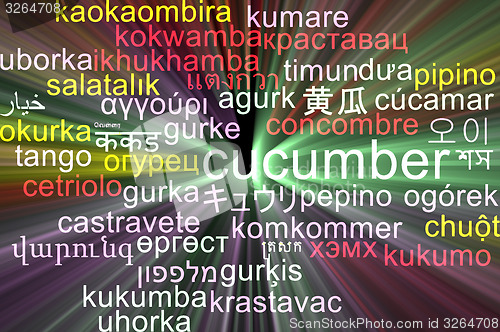 Image of Cucumber multilanguage wordcloud background concept glowing