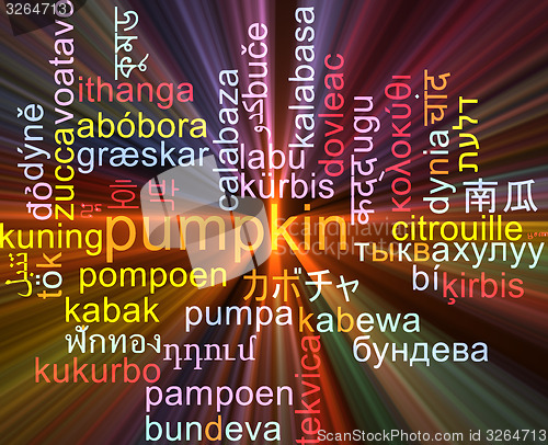 Image of Pumpkin multilanguage wordcloud background concept glowing