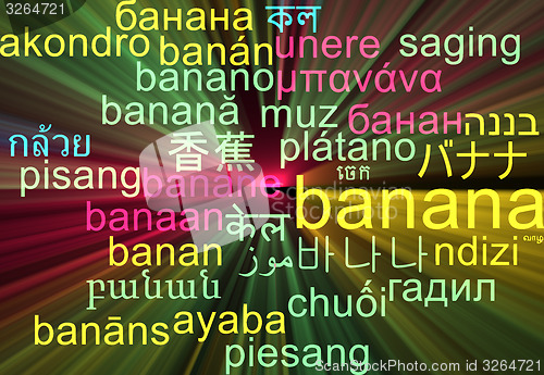 Image of Banana multilanguage wordcloud background concept glowing