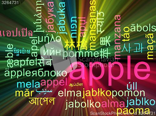 Image of Apple multilanguage wordcloud background concept glowing