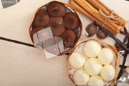 Image of chocolate vanilla and spices cream cake dessert 