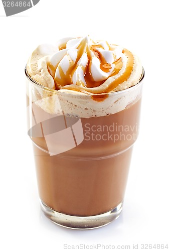 Image of glass of latte coffee with whipped cream