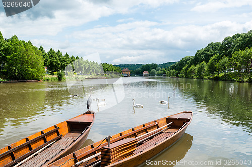 Image of Traditional punt boats in Tubingen aka Tuebingen, Germany