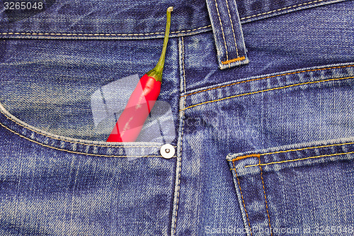 Image of chili peppers in a jeans pocket