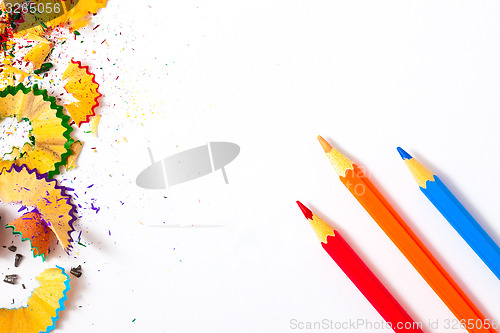 Image of variolored pencil and shavings