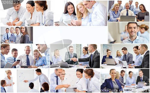 Image of collage with many business people in office