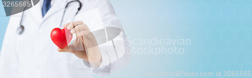 Image of close up of male doctor hand holding red heart