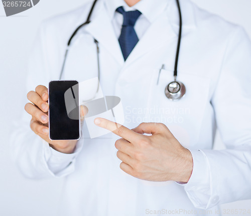 Image of doctor pointing at smartphone