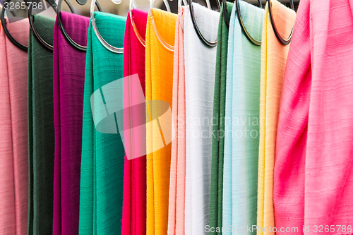 Image of colorful textile at asian street market