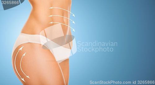 Image of close up of slim woman tummy and hips in underwear