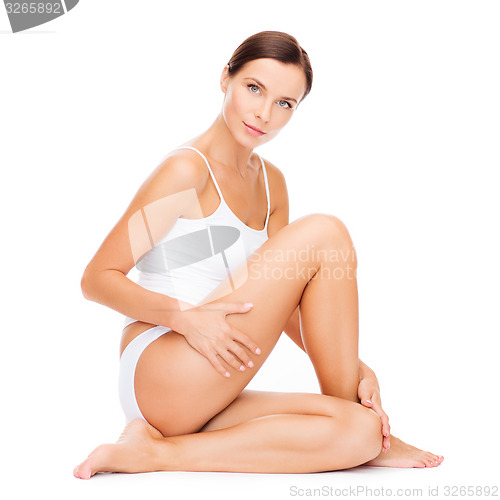 Image of beautiful woman in white cotton underwear