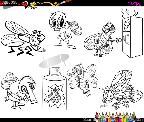 Image of flies set cartoon coloring page