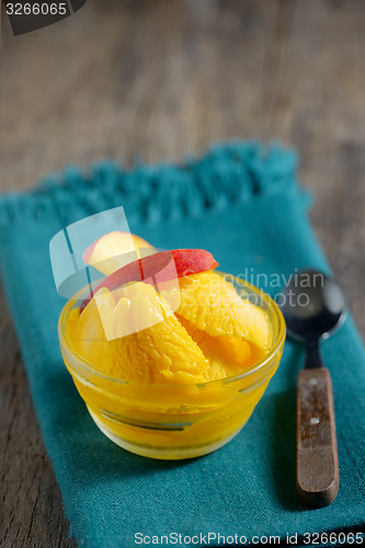 Image of Closeup of a bowl of mango sorbet