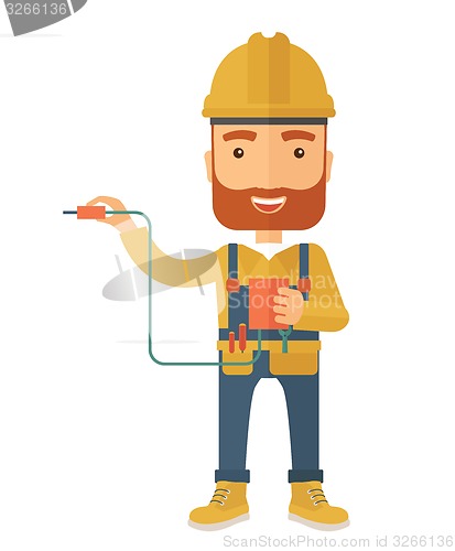 Image of Electrician holding power cable plug