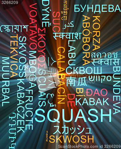 Image of Squash multilanguage wordcloud background concept glowing