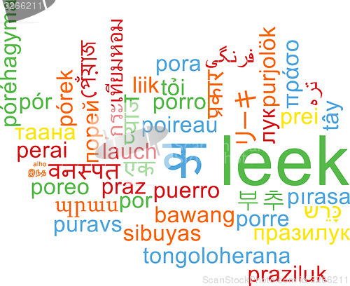 Image of Leek multilanguage wordcloud background concept