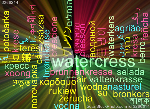 Image of Watercress multilanguage wordcloud background concept glowing