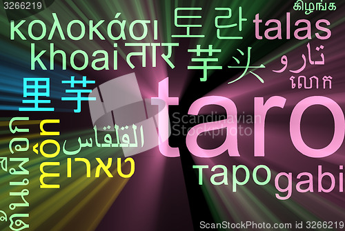 Image of Taro multilanguage wordcloud background concept glowing