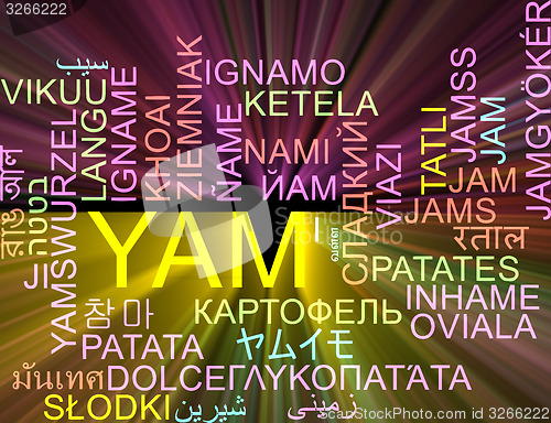 Image of Yam multilanguage wordcloud background concept glowing