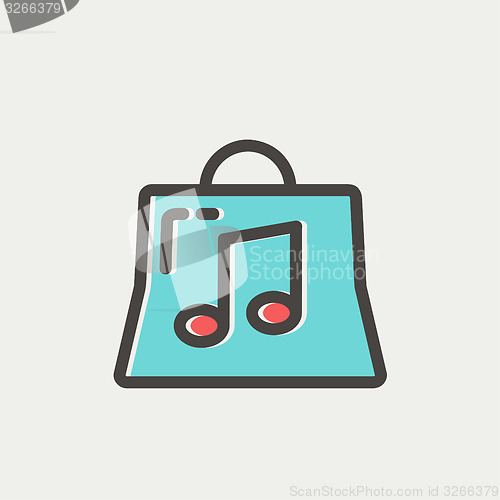 Image of Shopping bag with musical note thin line icon