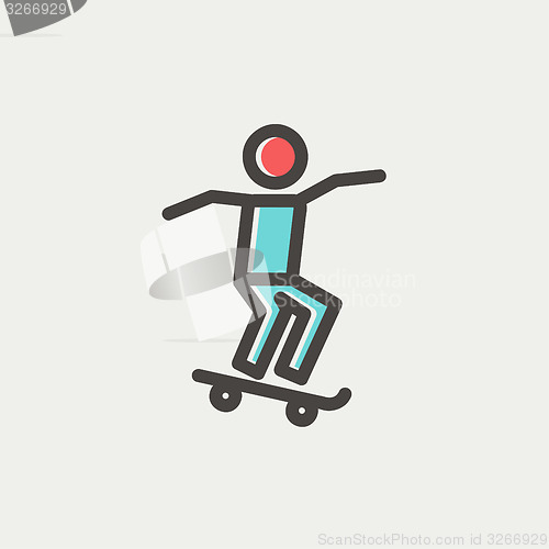 Image of Man skateboarding thin line icon