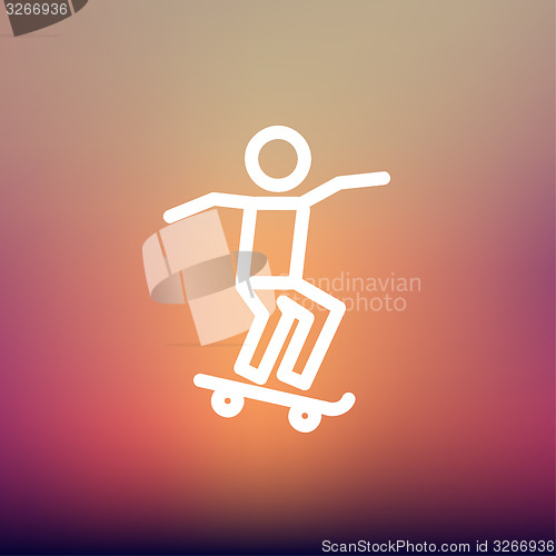 Image of Man skateboarding thin line icon