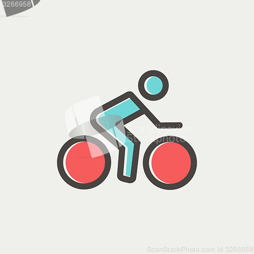 Image of Sport bike and rider thin line icon