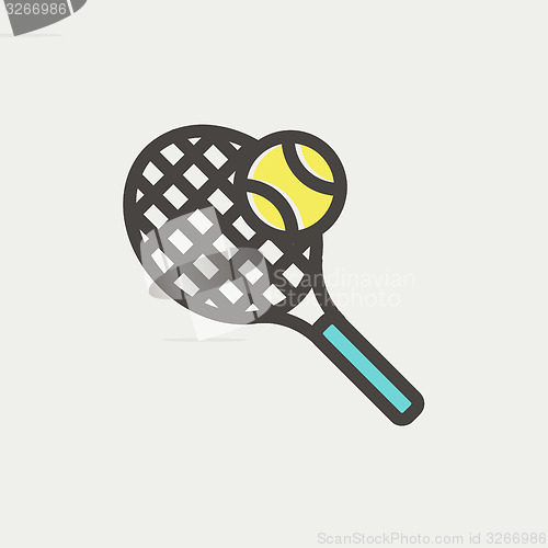 Image of Tennis Racket and Ball thin line icon