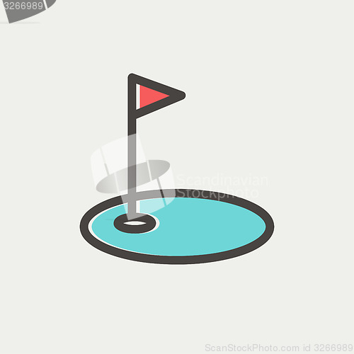 Image of Golf Flag in hole thin line icon