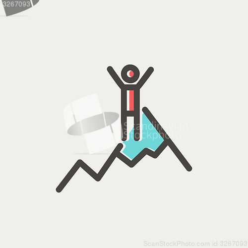 Image of Skiing in ice mountain thin line icon