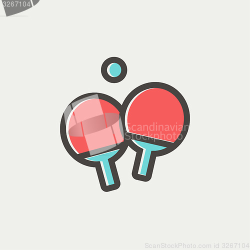 Image of Two table tennis racket with ball thin line icon