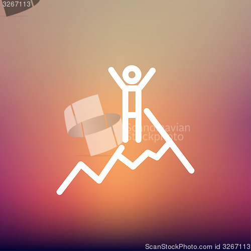 Image of Skiing in ice mountain thin line icon