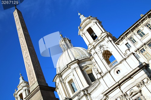 Image of Saint Agnese in Agone with Egypts obelisk in Piazza Navona, Rome