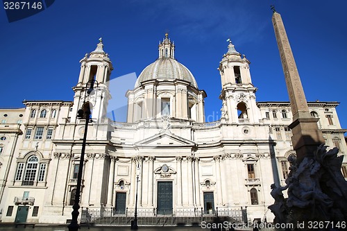 Image of Saint Agnese in Agone with Egypts obelisk in Piazza Navona, Rome