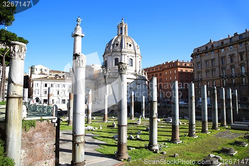 Image of Traian column and Santa Maria di Loreto in Rome, Italy