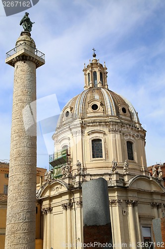 Image of Traian column and Santa Maria di Loreto in Rome, Italy